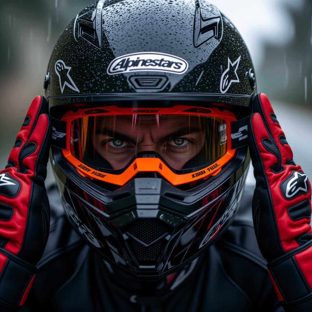 Intense Motorcyclist Eyes Through Tinted Visor