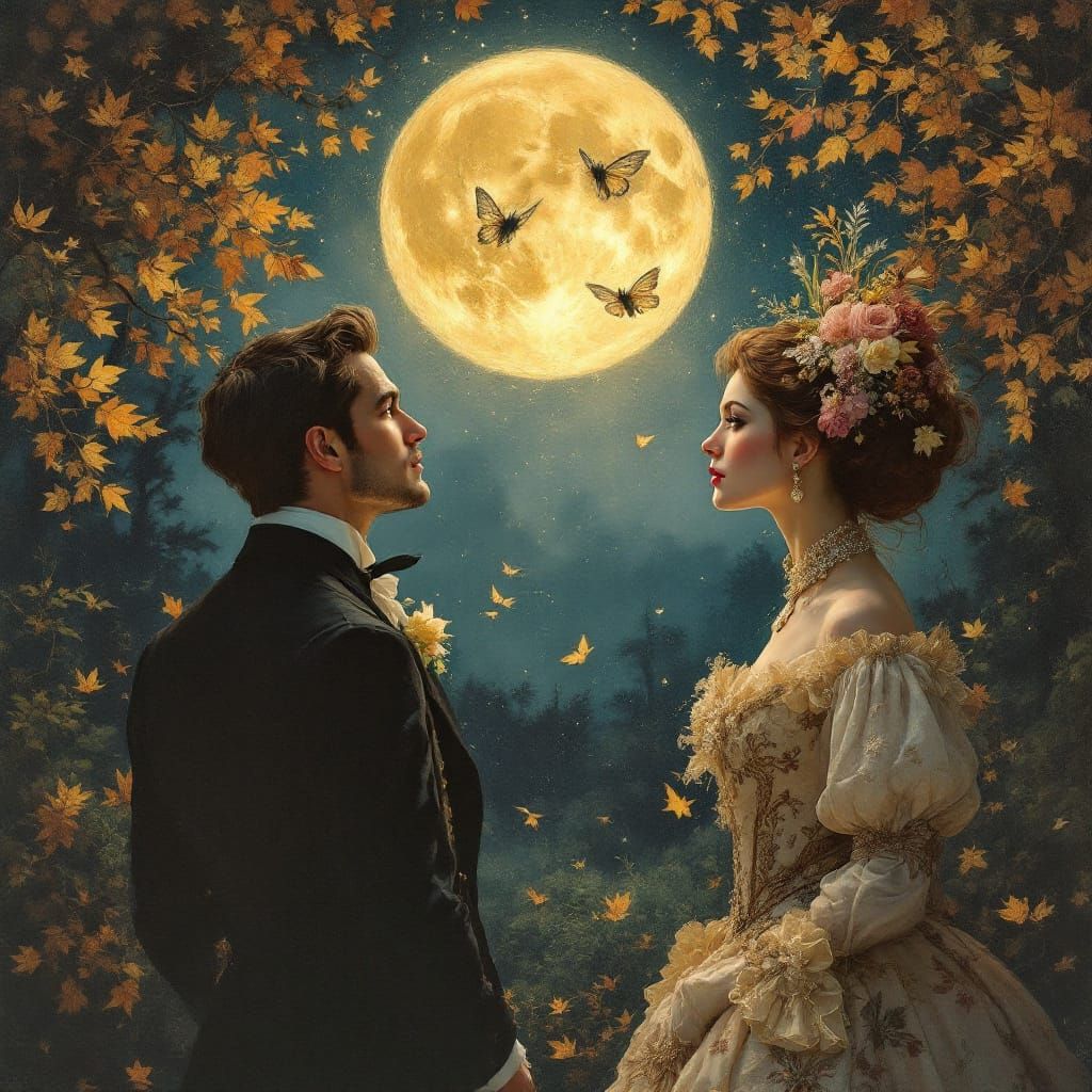 Victorian Couple Watching Lunar Moths Dance