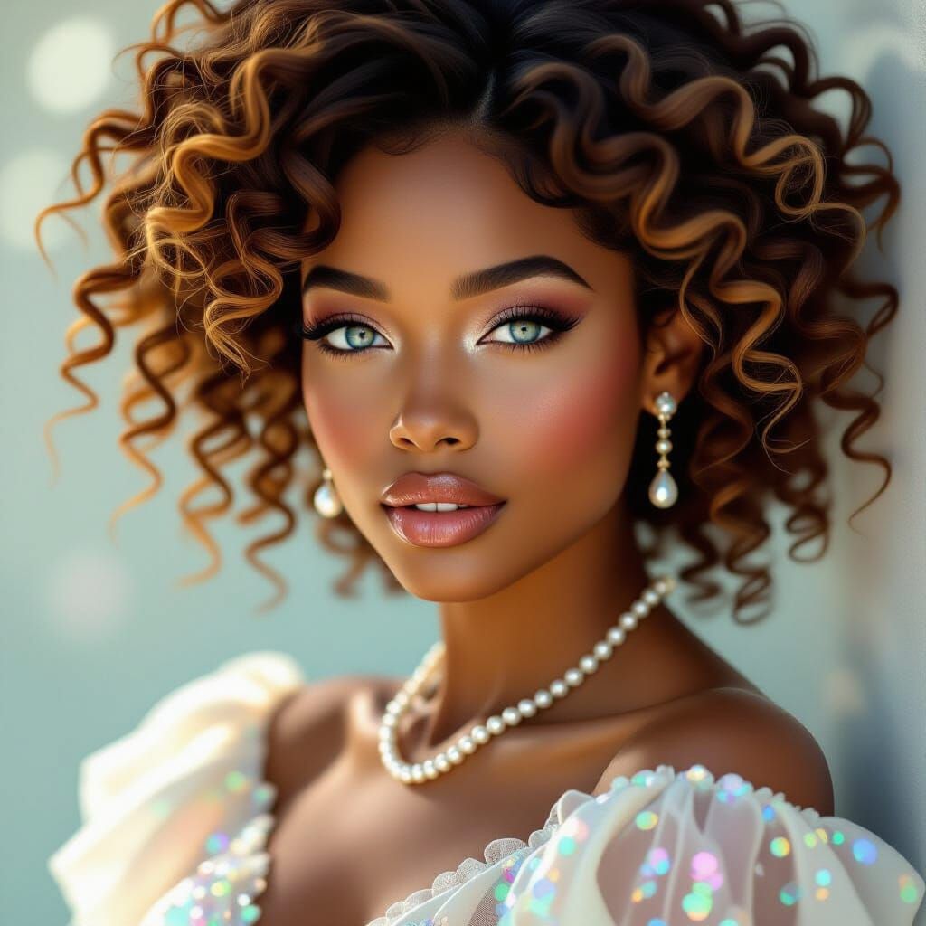 Hyperrealistic Portrait of Woman with Blue Eyes in Digital A...