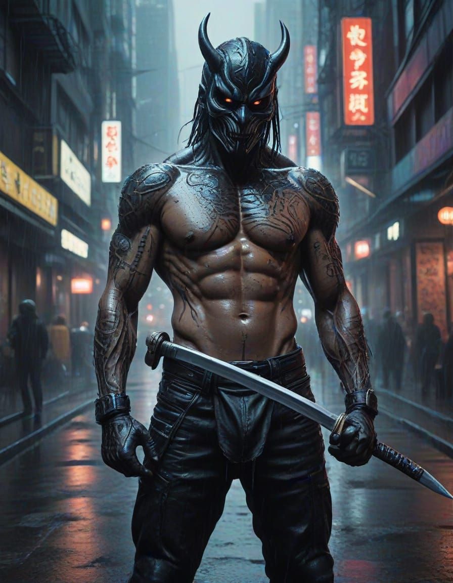 Yakuza Enforcer with Irezumi Tattoos Holding Katana