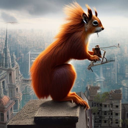 Giant Red Squirrel Havoc in the City