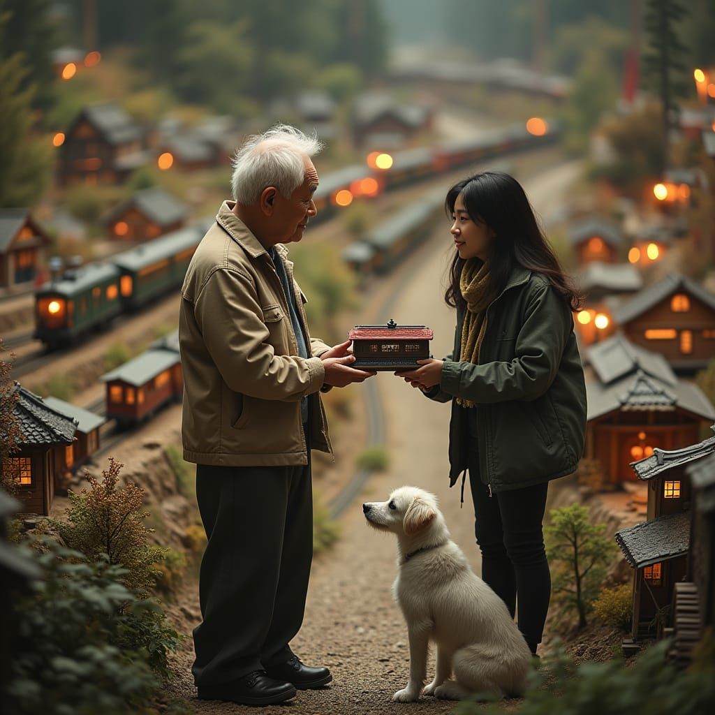 Elaborate Model Train Room with Korean Man and Woman
