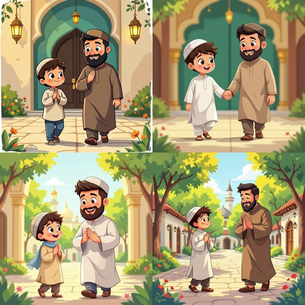 Children's Book Illustration: Boy Goes to Mosque