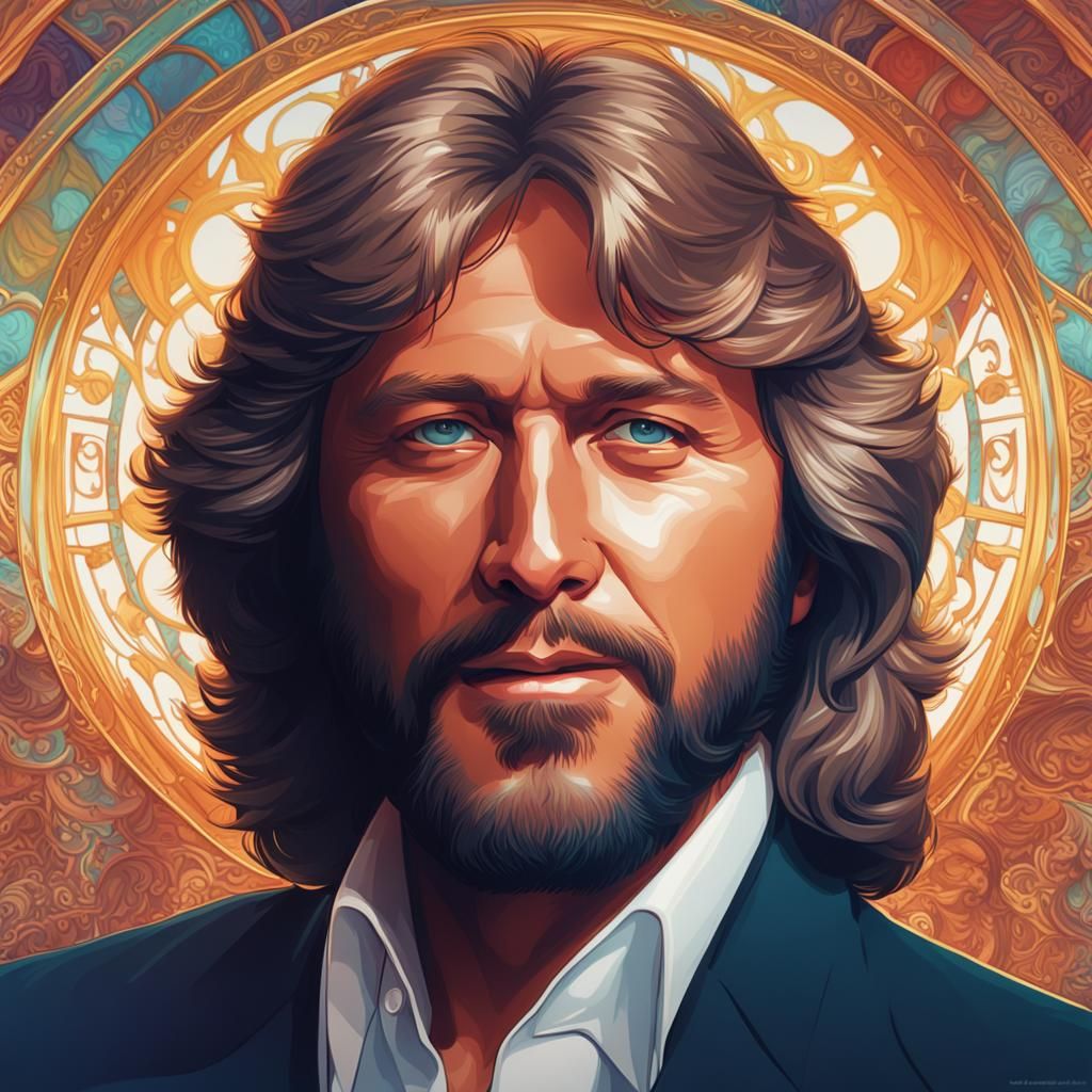 Barry Gibb Portrait in 1977, Detailed Concept Art