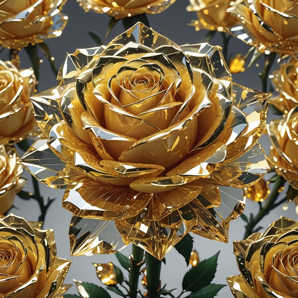 Yellow Crystal Rose in Detailed 3D Anime Art