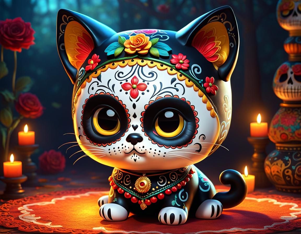 Chibi Catrina Cat for Dia de Muertos