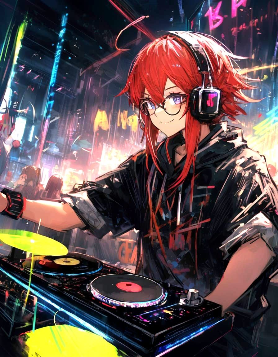 Electric DJ Master in Crimson Hair Style