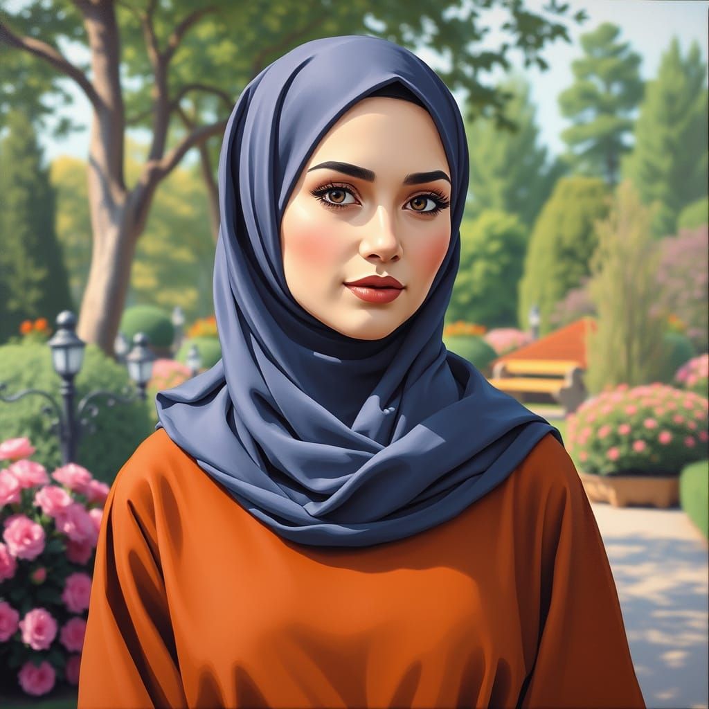 Finnish Woman in Hijab Oil Painting