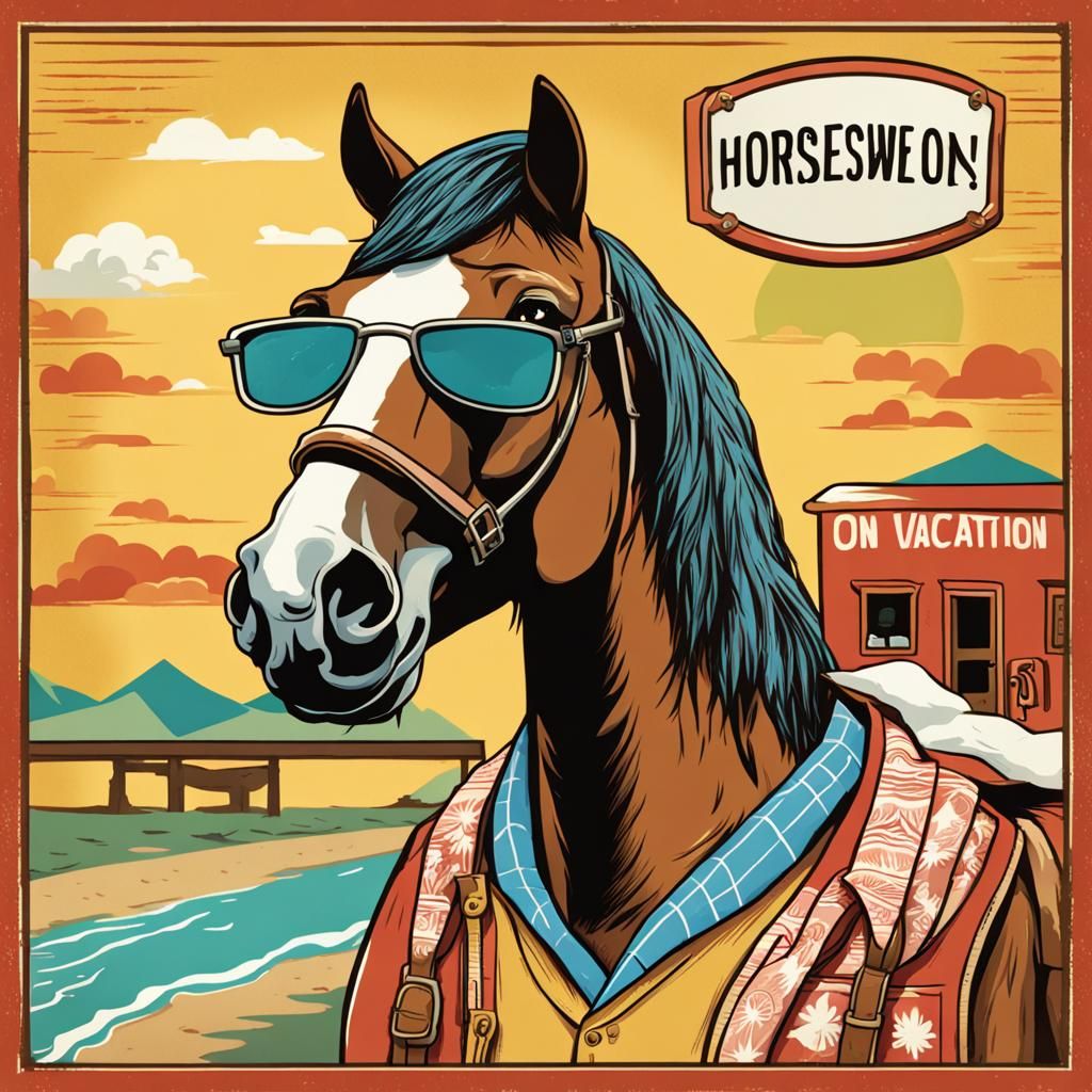 Funny Horse on Vacation with Mustache