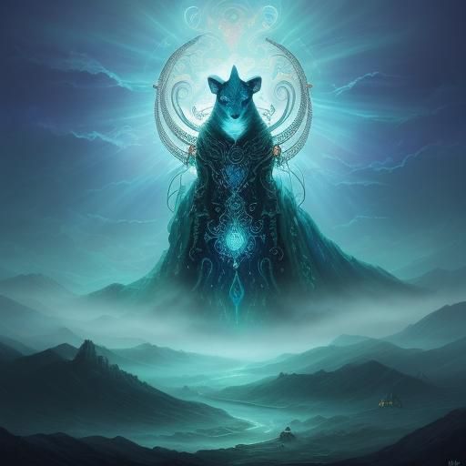 Leopard Shaman Dances in Floodrains: Mystical Concept Art