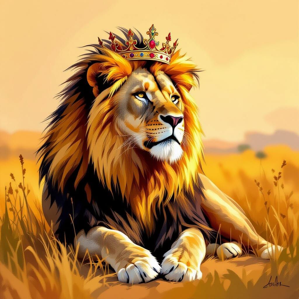 Majestic Lion King on Golden Savannah