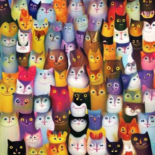Cats Celebrate Milestone in Gouache and Acrylic Style