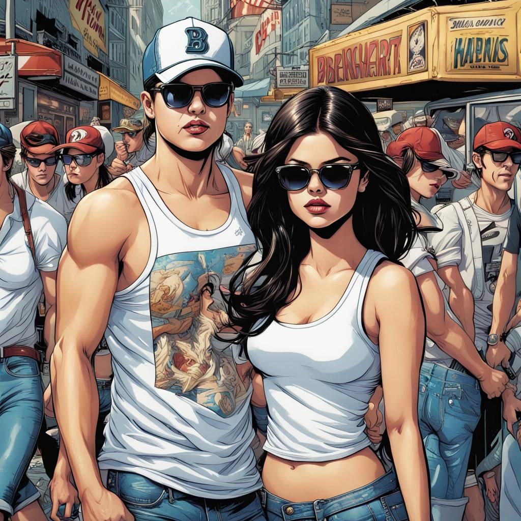 Comic Book Art of Woman in Tank Top and Shorts