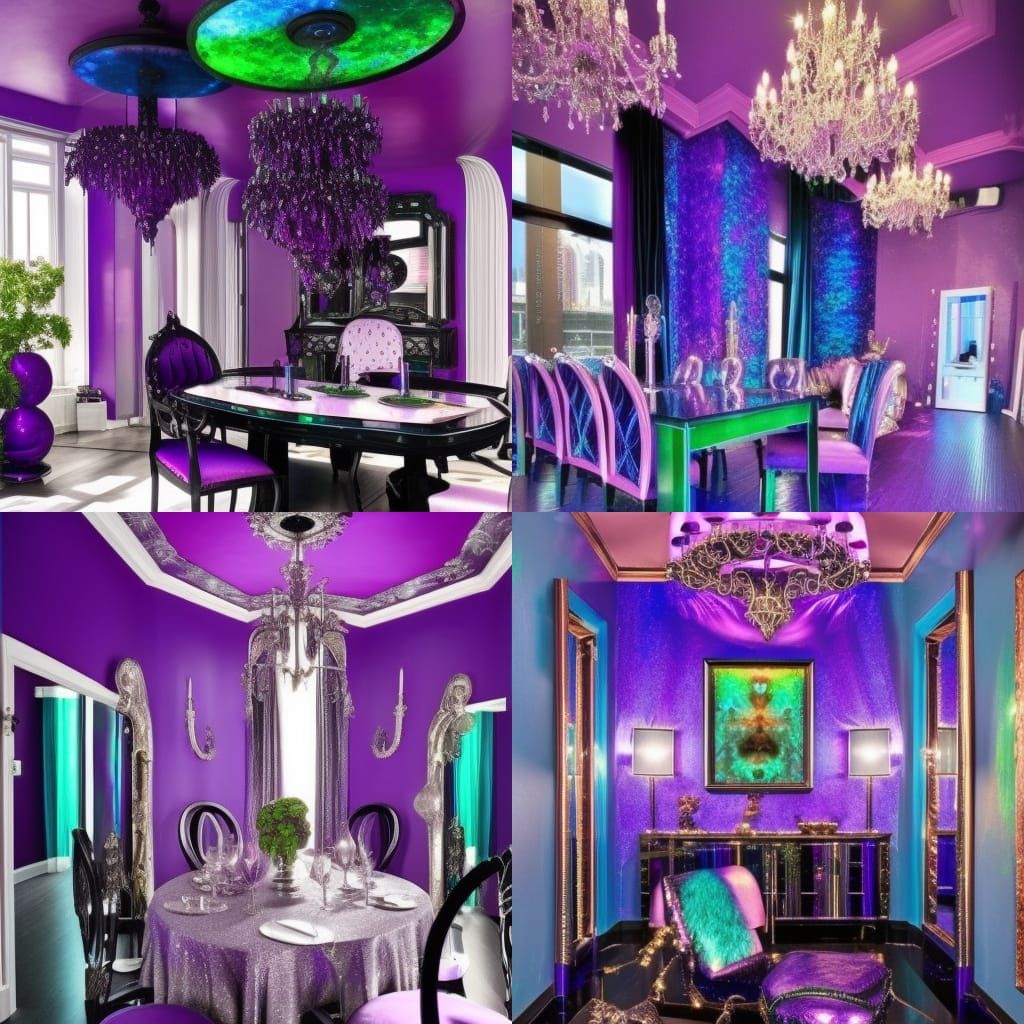 Metallic pixie themed penthouse with metallic purple walls that shimmer blue,Green with Black opal accents& Black opal p...
