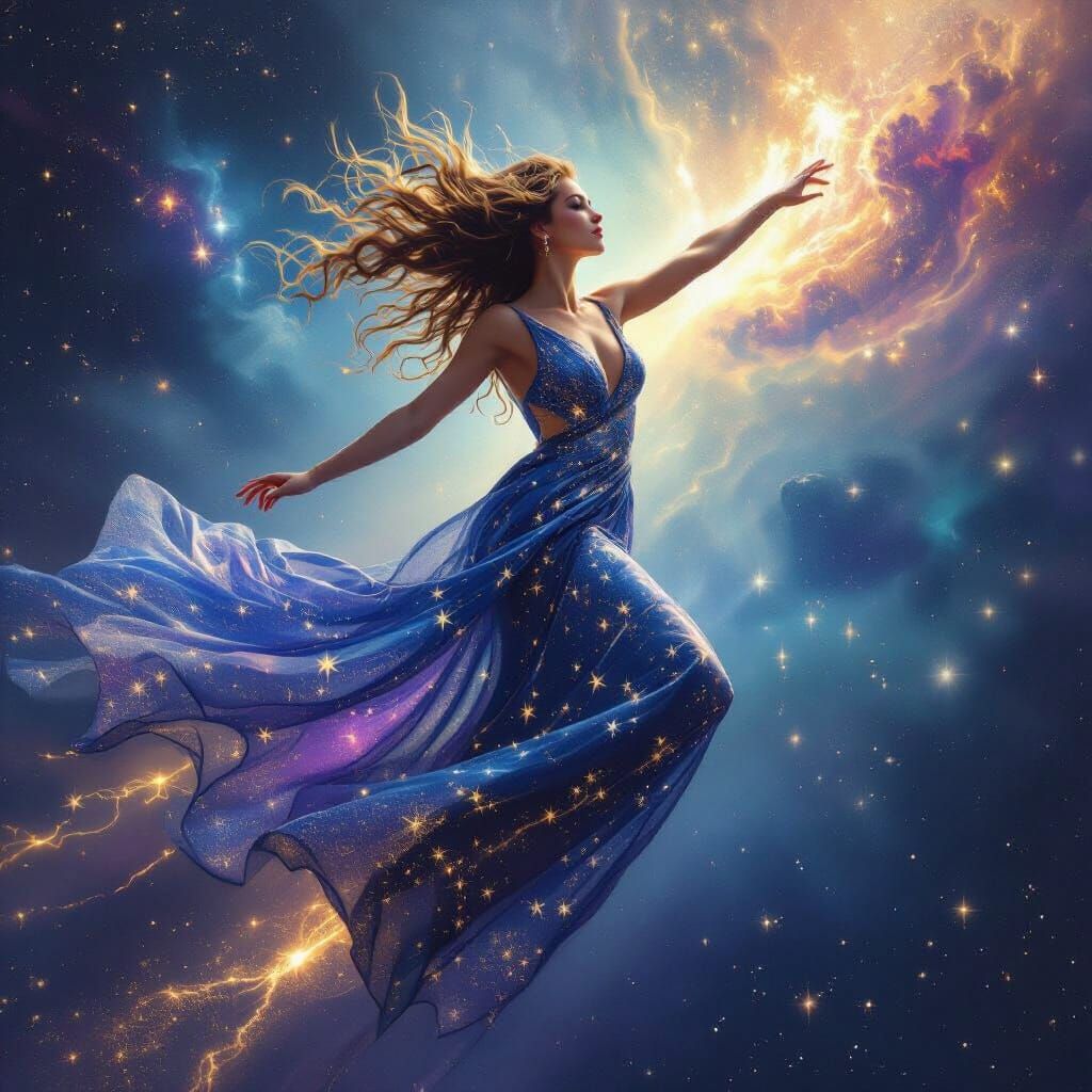 Cosmic Woman Leaping Into Eternity