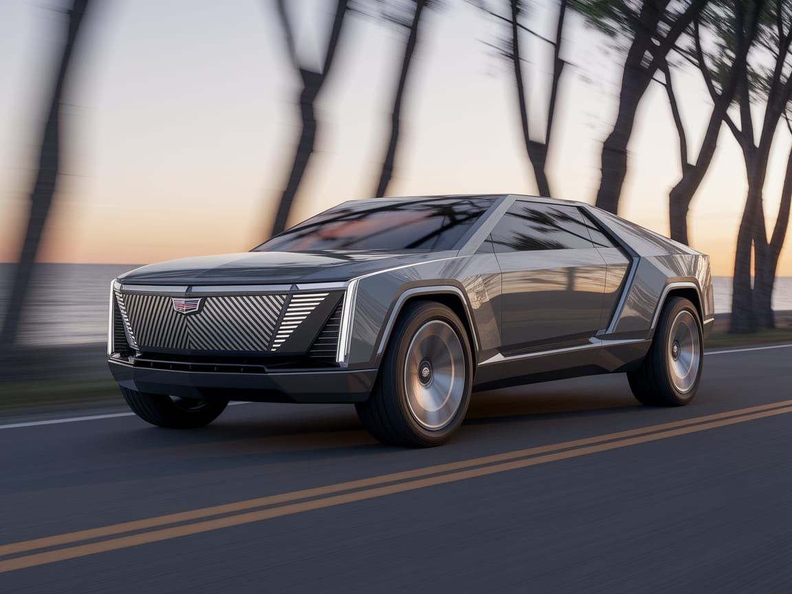 Futuristic Cadillac Cybertruck Concept on the French Riviera
