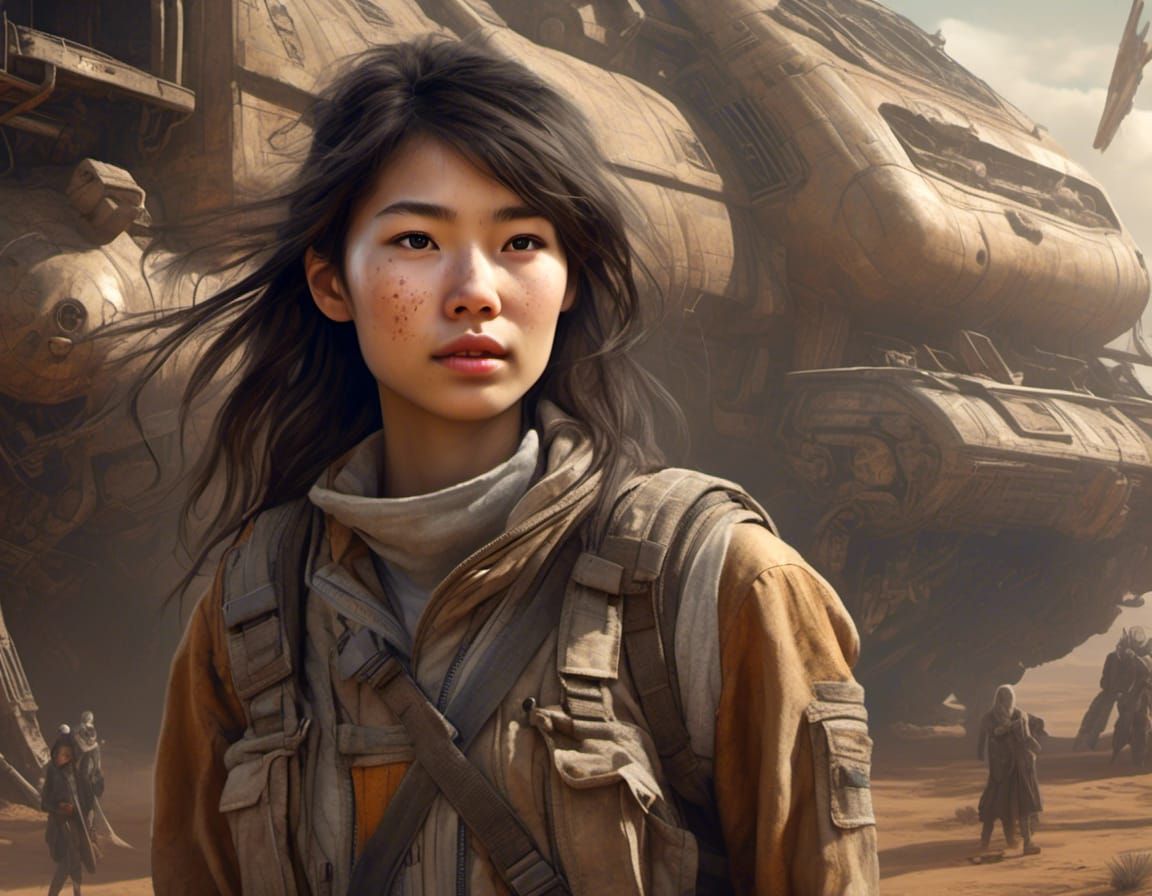 Hyperreal Photo of Teen Scavenger Marking Starship