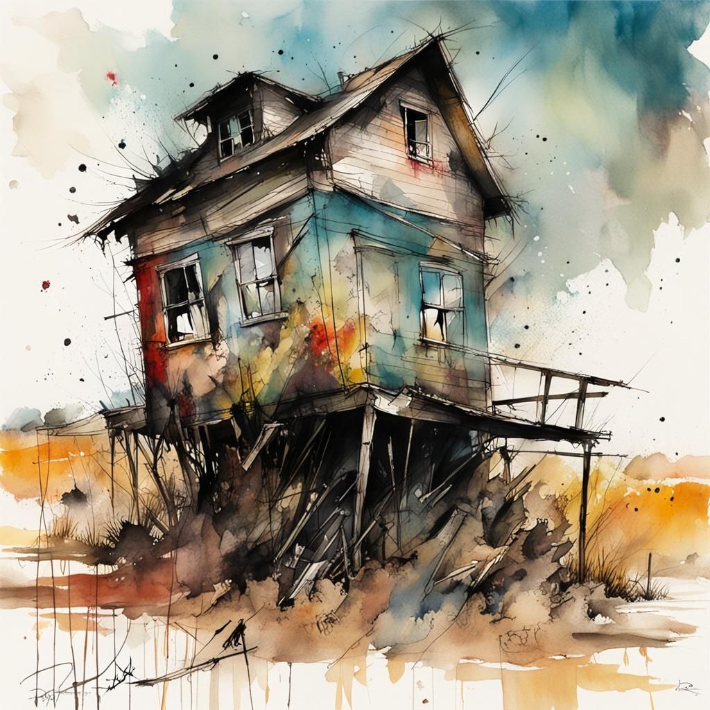 Prairie House in Watercolor Style