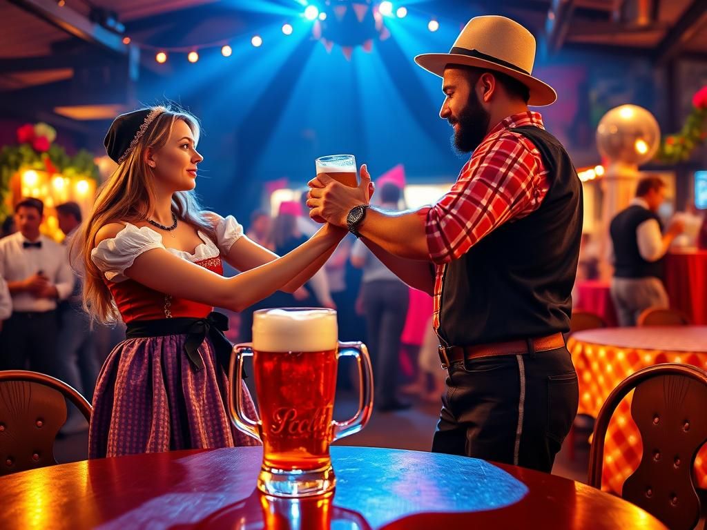 Oktoberfest Couple Dancing with Psychedelic Lighting