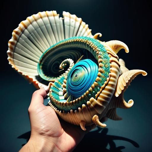 Surreal Seashell With Creature Inside: 3D Render