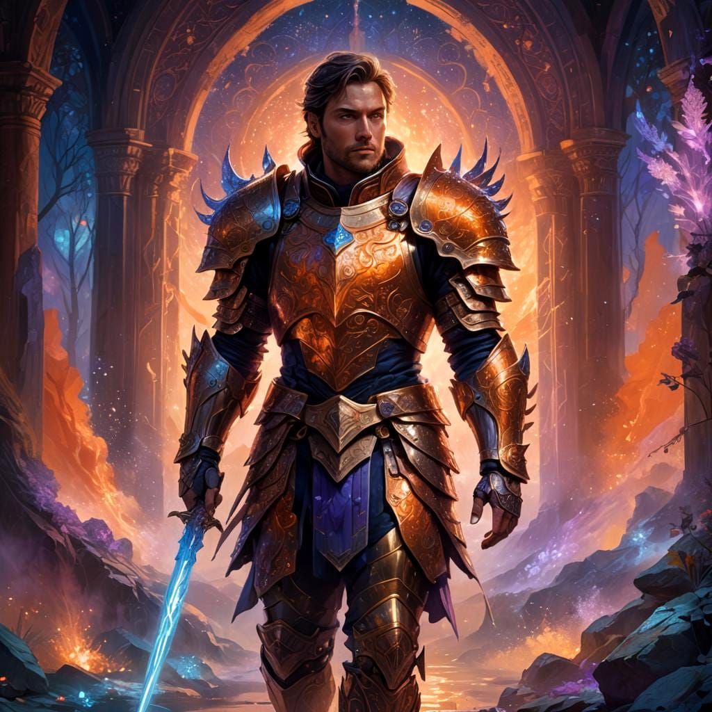 Ethereal Armored Man in Fantasy Art Style