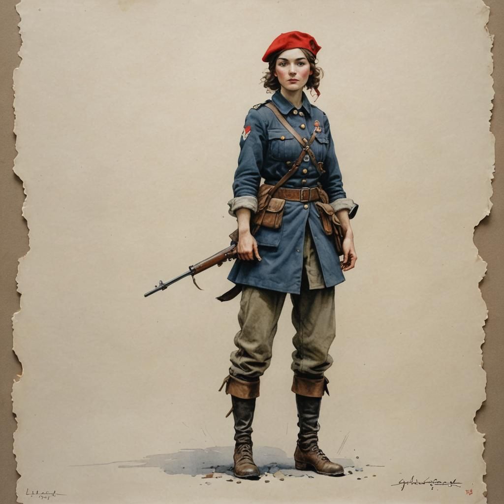 French Resistance Fighter Portrait in Storybook Style
