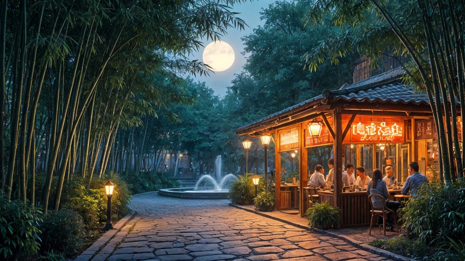 Nighttime Oasis in a Bamboo Forest