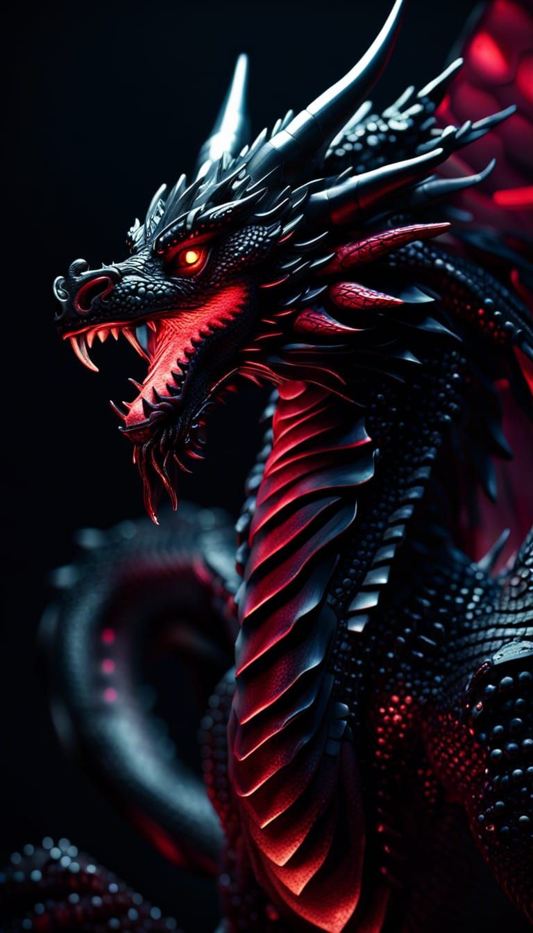 Ruby-Accented Dragon God in Dark Fantasy Style