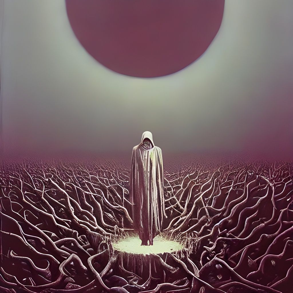 Eerie Ritual Under Moonlight: A Psychedelic Vision