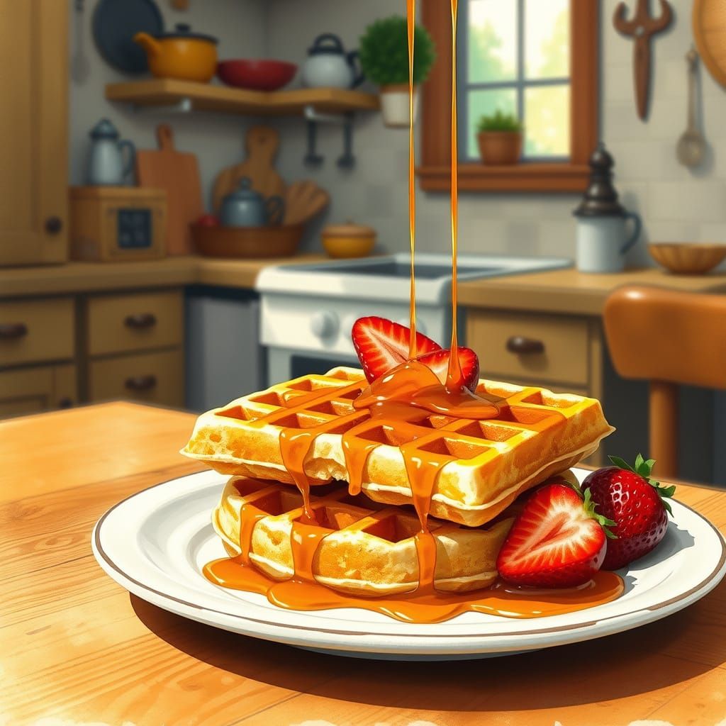 Whimsical Waffle in Rustic Kitchen