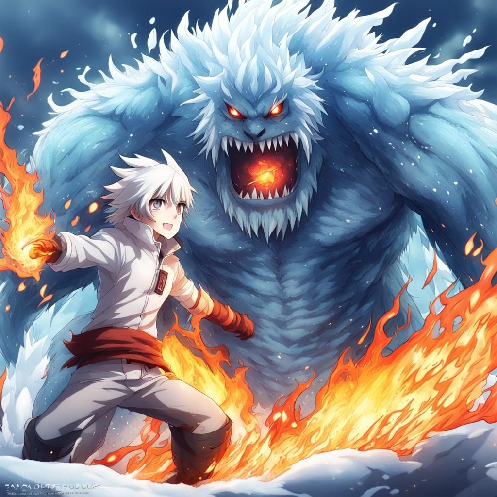 Ice Monster vs Fire Monster in Anime Style