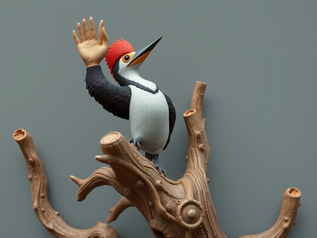 Wood Carving: Woody Woodpecker Little Off Balanced Waving "H...