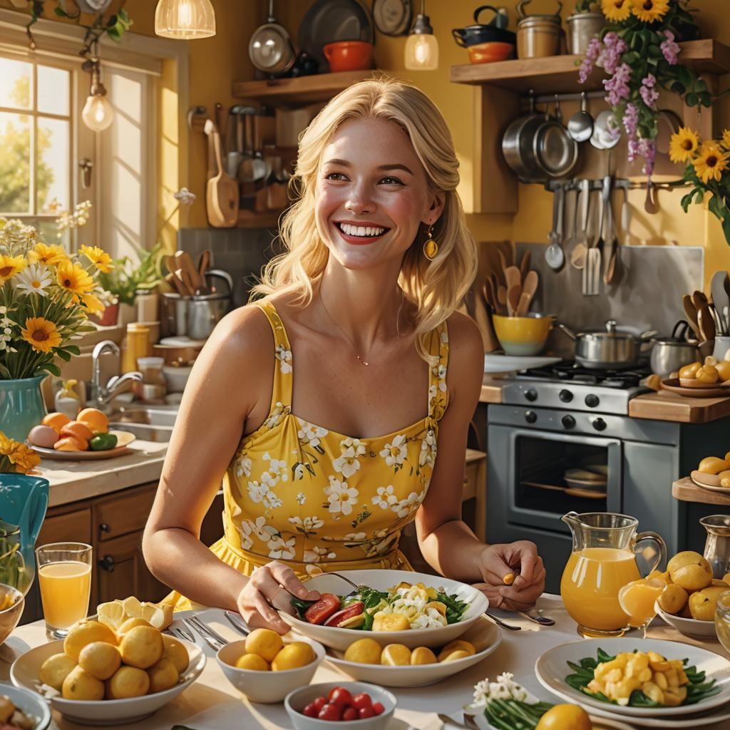 Warmly Lit Dinner Scene in Digital Art Style