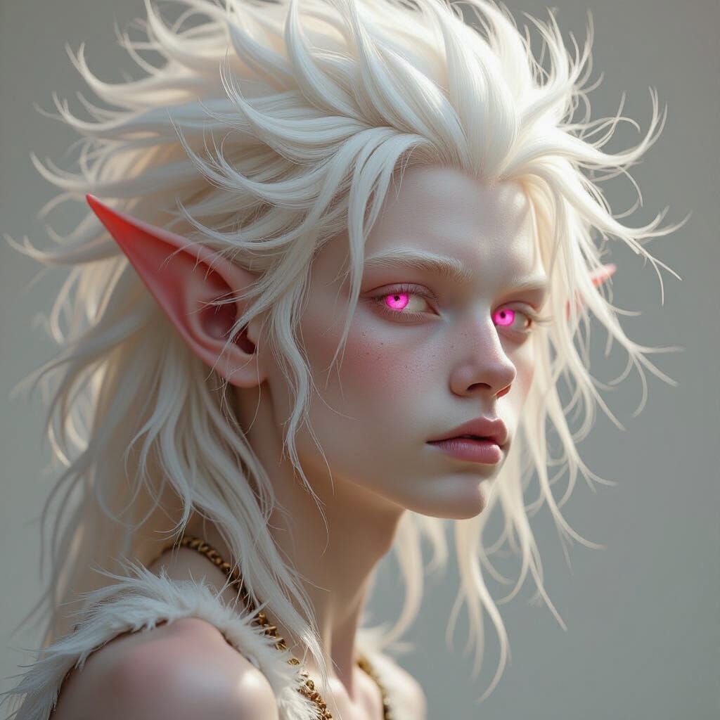 Albino Elf With Pink Eyes And Wild Hair