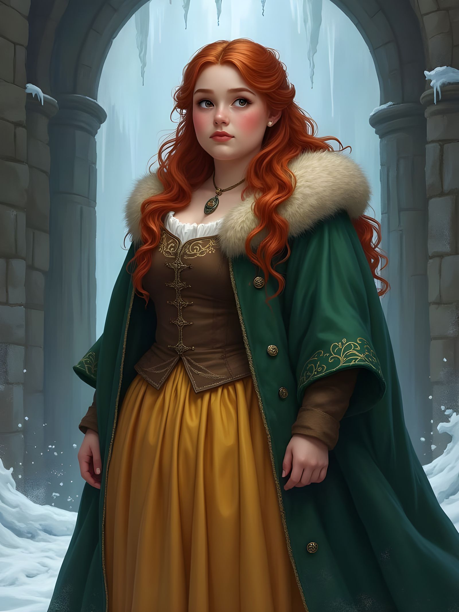 Vibrant Gerda Embodies Determination in 1840's Winter Attire