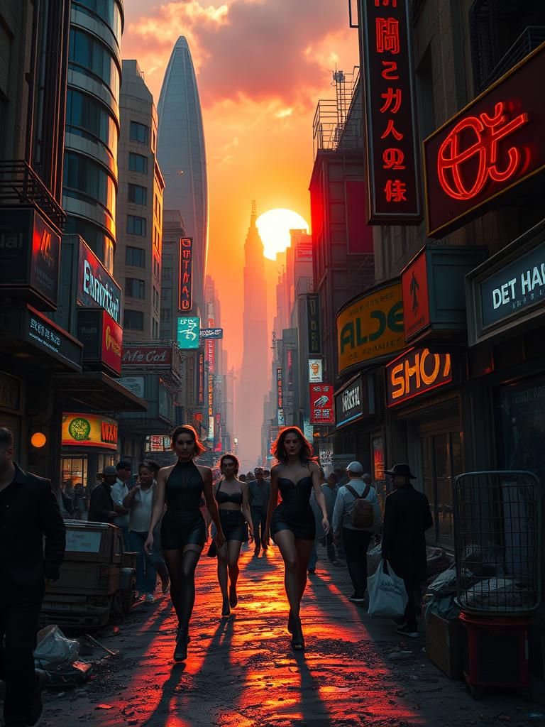 Cyberpunk Art Deco City at Sunset