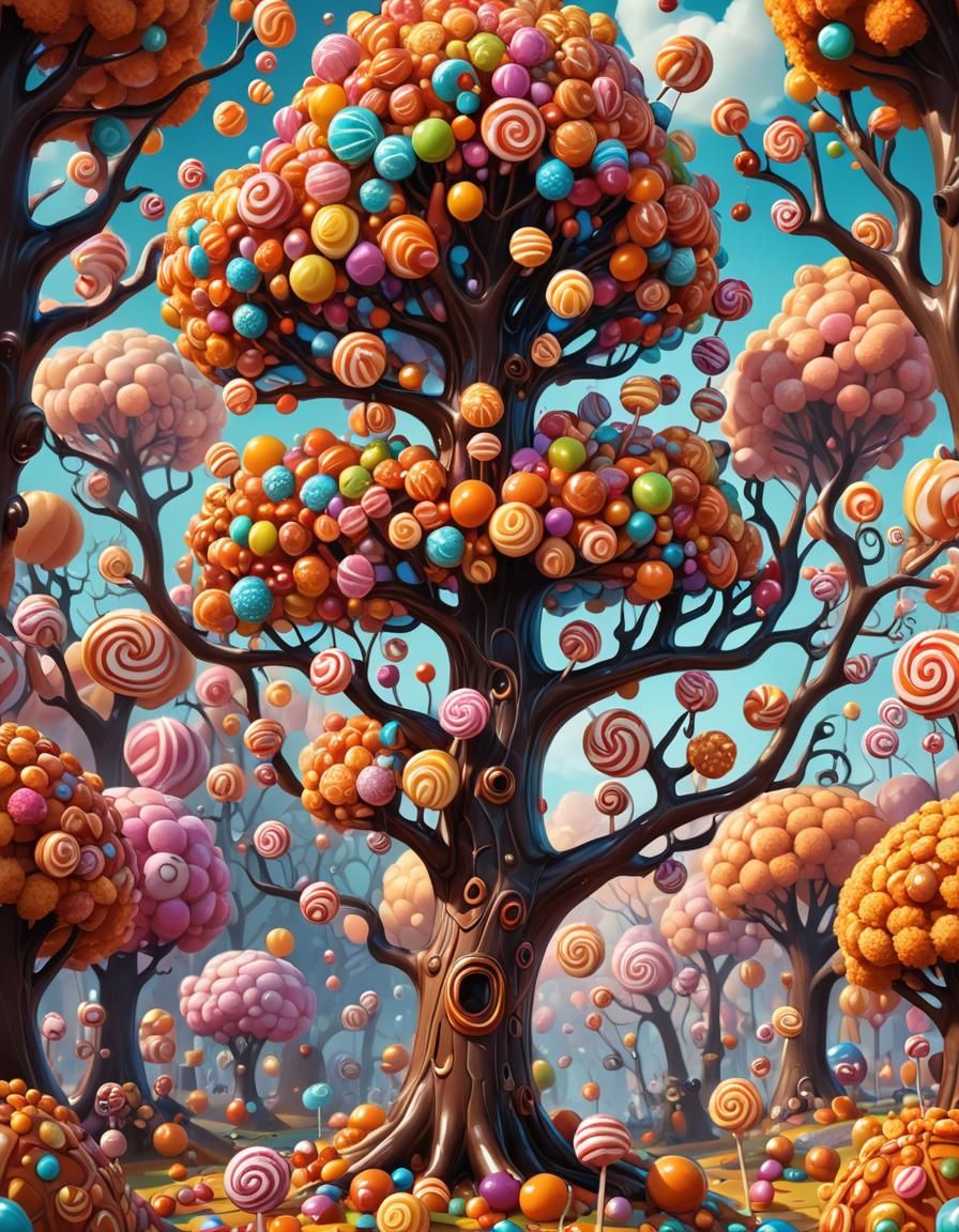 Spooky Candyland Caramel Tree in Candy Art Style