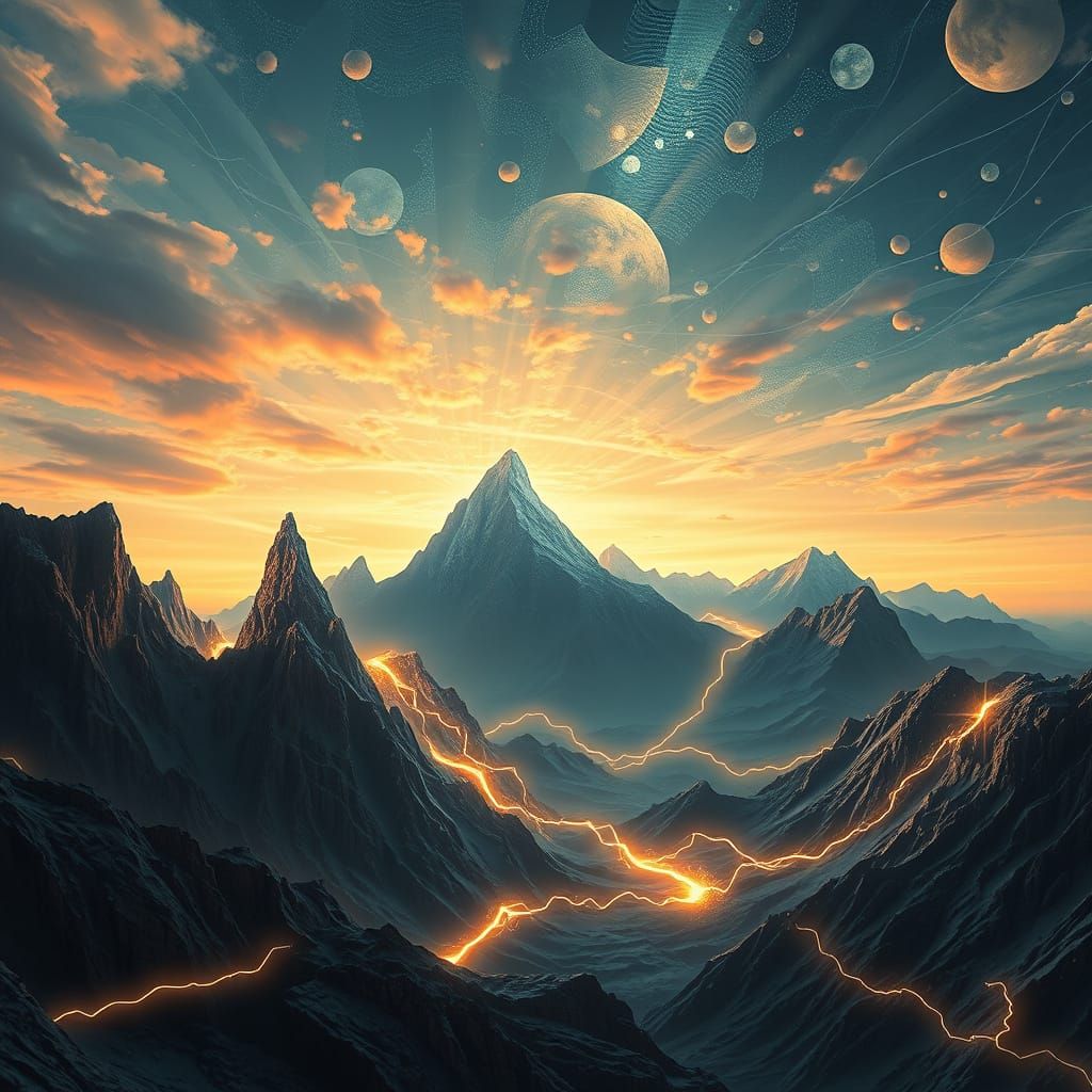 Surreal Crystalline Mountains and Luminous Threads