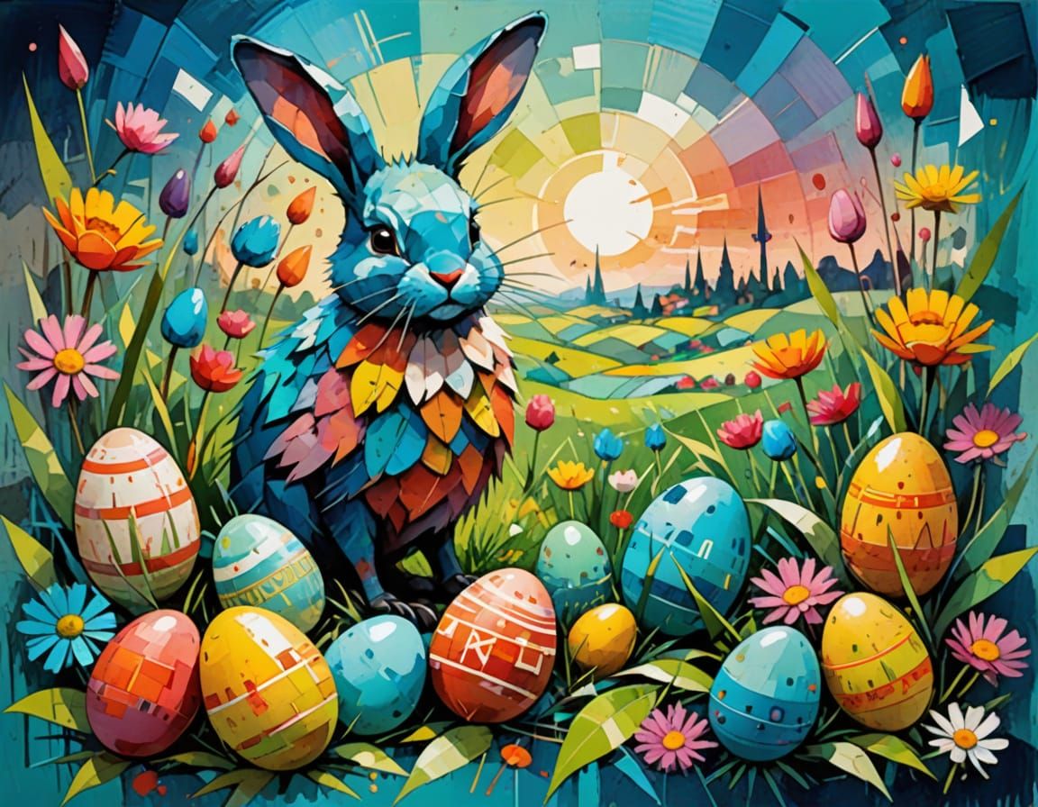Vibrant Easter Card in Whimsical Style