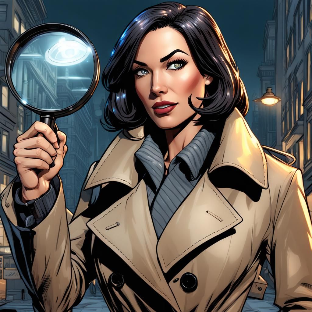 Female Detective Finds Clue, Comic Art Style