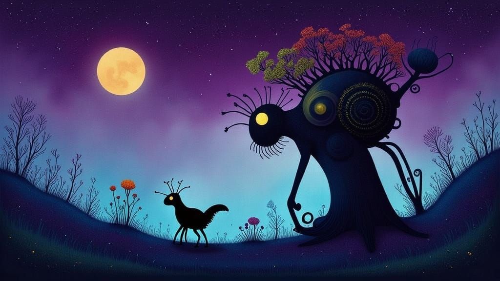 Moonlit Moth Garden in Dreamlike Digital Art Style