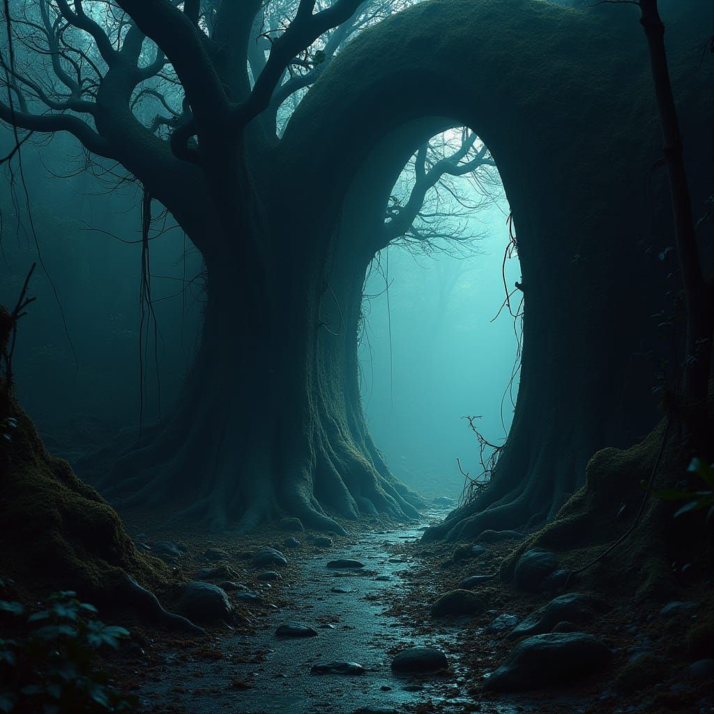 Ethereal Portal in a Dark, Surreal Landscape