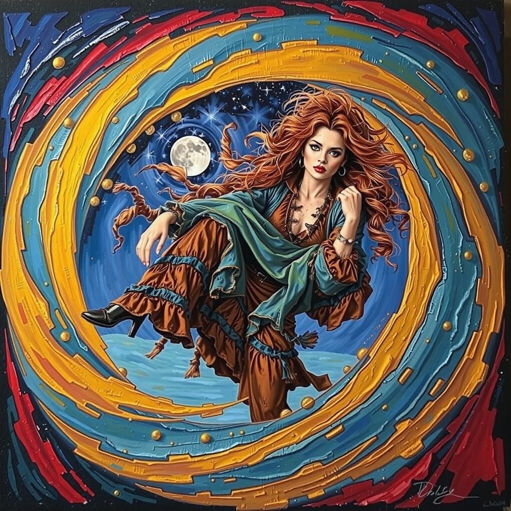 Glamorous Woman on Windswept Moor at Twilight