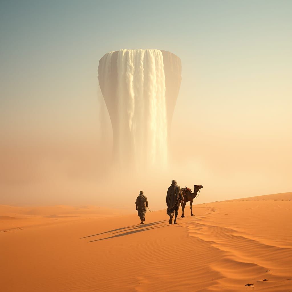 Surreal Floating Waterfall in Sahara Desert