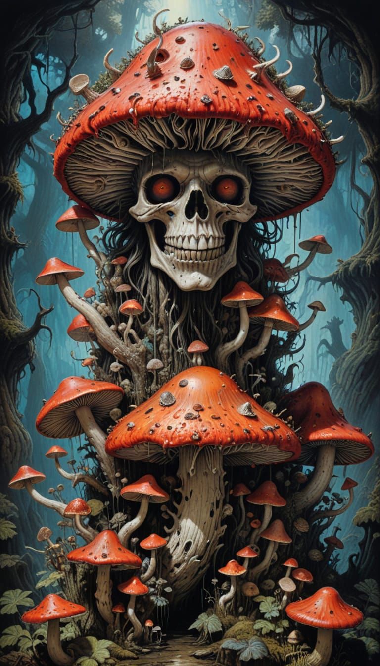 Surreal Solarpunk Nightmare with Twisted Mushrooms and Dark ...