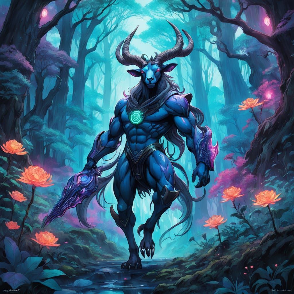 Neon Ink Cryptid in Enchanted Forest: Manga Art