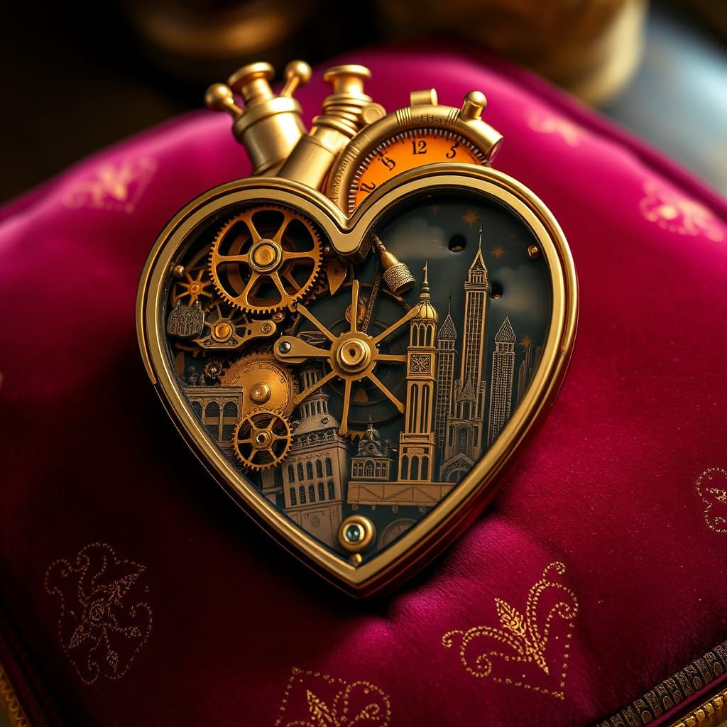 Steampunk Heart in Luxurious Velvet Setting