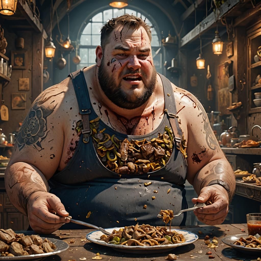 Gross Man Eating Feces: Detailed Digital Art