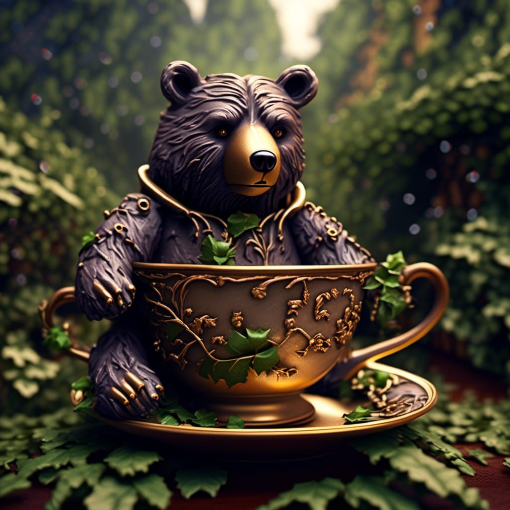 Bear in Teacup with Magical Lighting, Digital Art