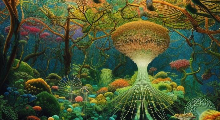 Quantum Mind in Mycelium Network, Fashion Magazine Art